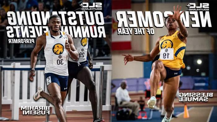 A side-by-side graphic of two track and field athletes that reads "Newcomer of the Year" and "Outstanding Running Events Athlete"